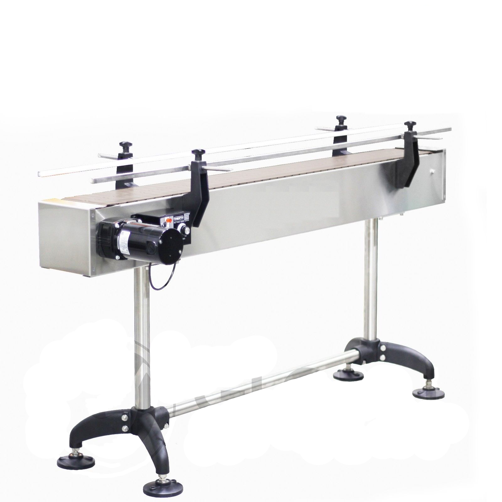Inline Conveyor with Plastic Table Top Belt 7.5"W - With CrossBar & EndPlates