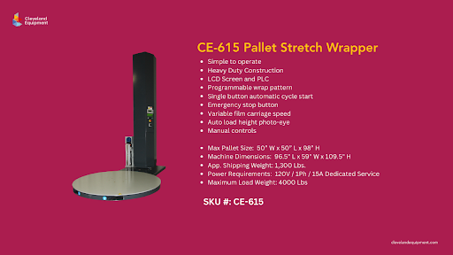 CE-615 Pallet Stretch Wrapper an industrial pallet wrapping machine for warehouse shipping